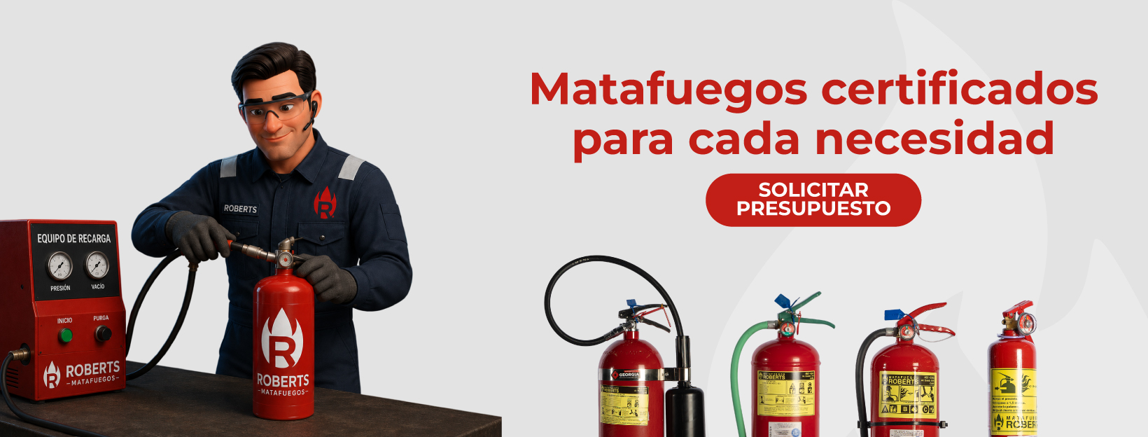 El técnico Roby recargando un matafuego junto a equipos certificados para cada necesidad
